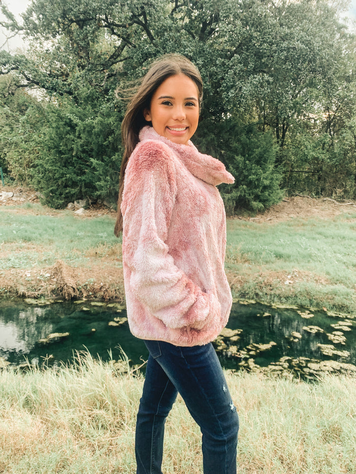 Mauve Tie Dye Sherpa Pullover