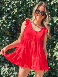 Red Tiered ruffle sleeve romper