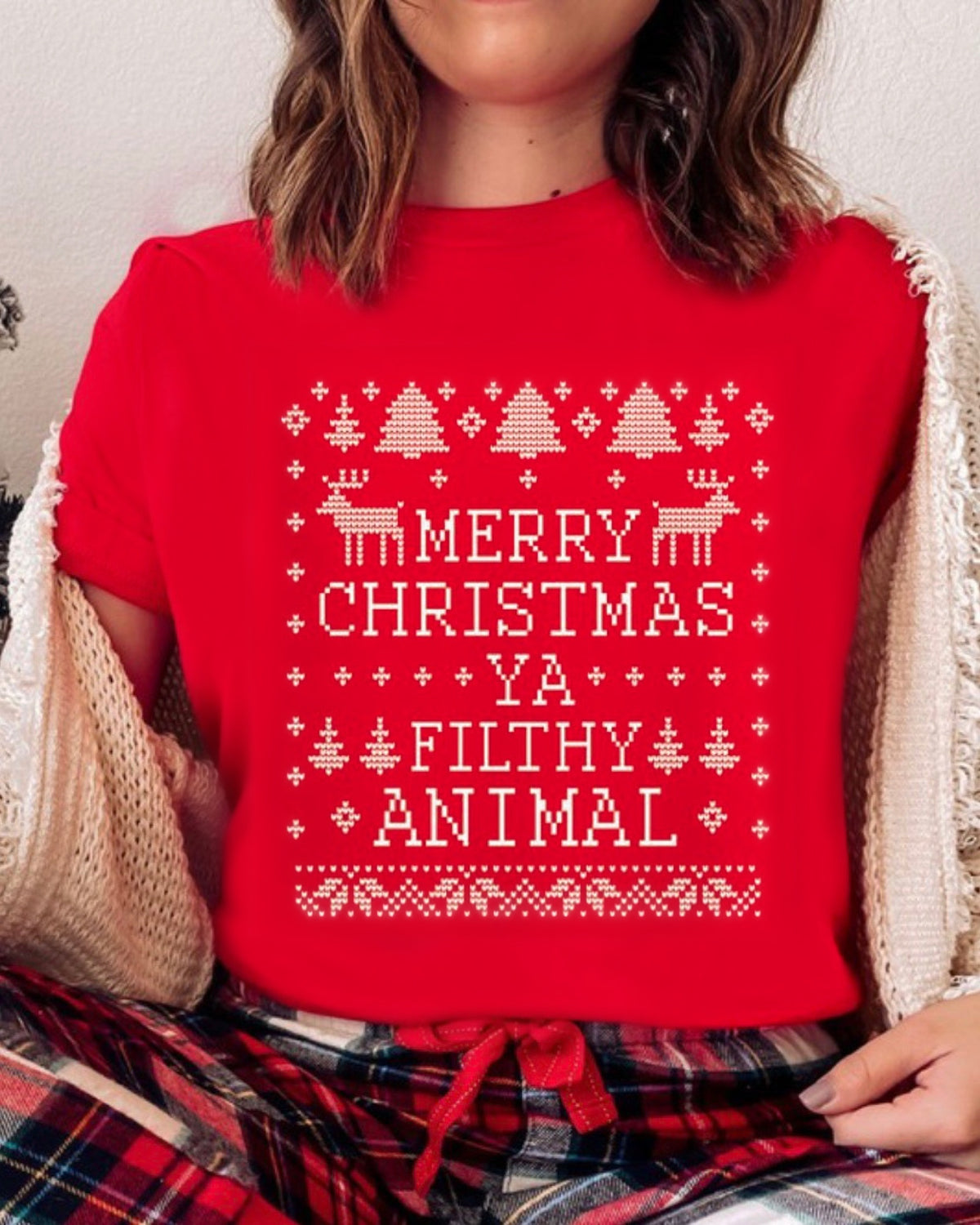 Merry Christmas Ya Filthy Animal Graphic Top