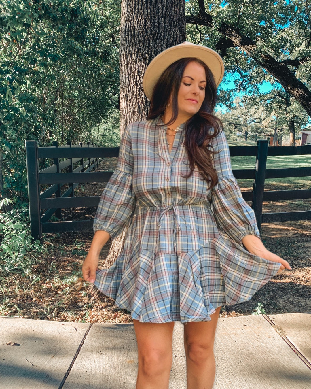 BLUE  PLAID SHIRT DRESS