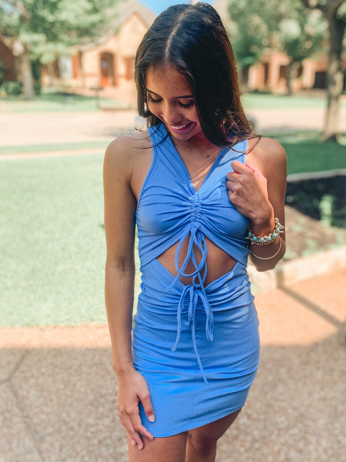 Blue Sleeveless Cutout Dress