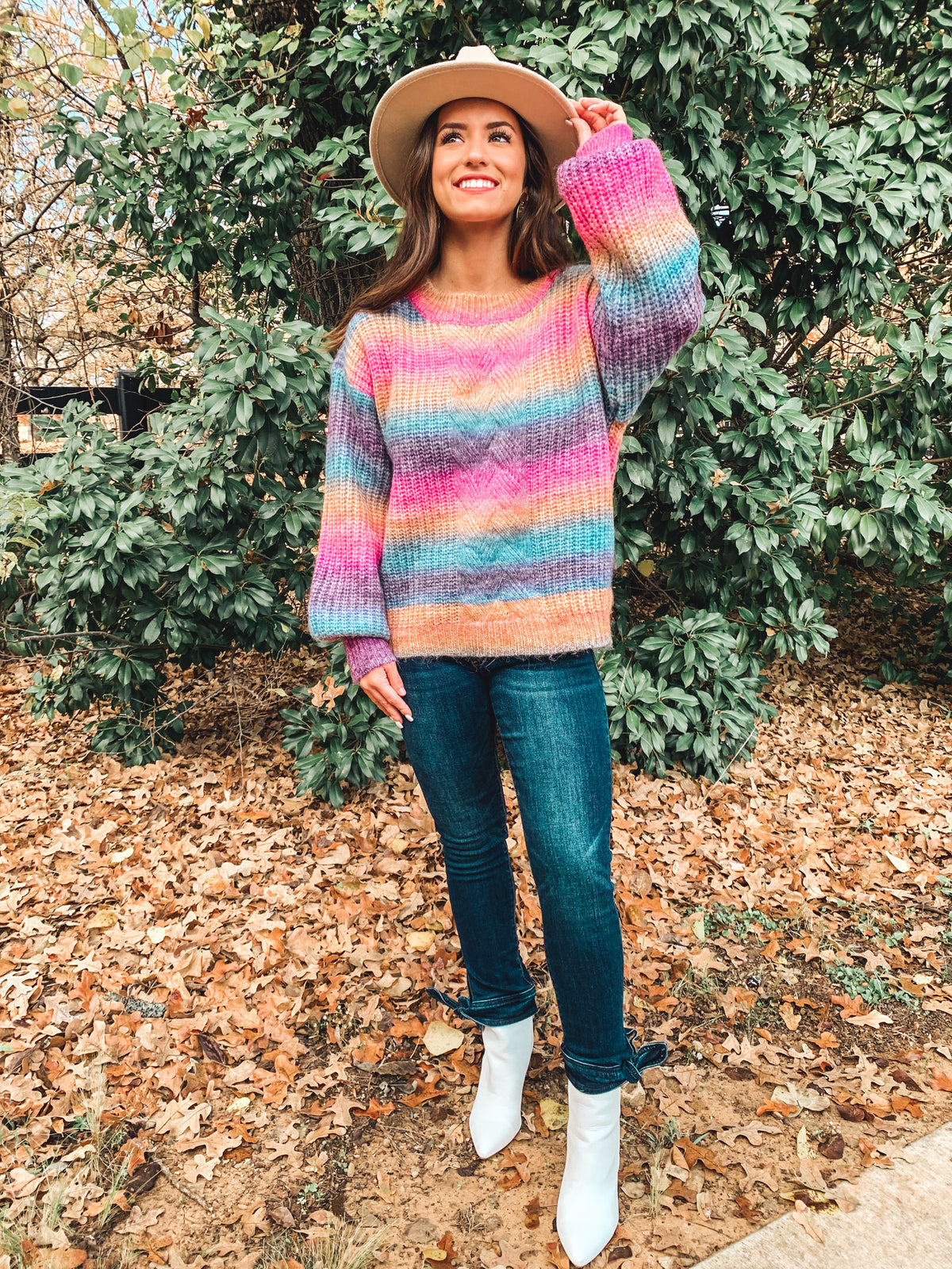 LET IT SNOW OMBRE CABLE KNIT SWEATER