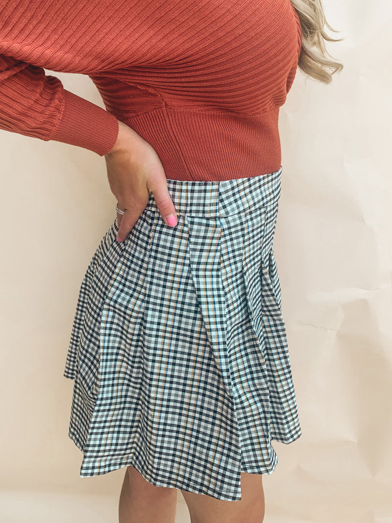 Black Plaid Pleated Mini Skirt