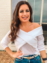 IVORY CROSS BAND DETAILED OFF SHOULDER TOP
