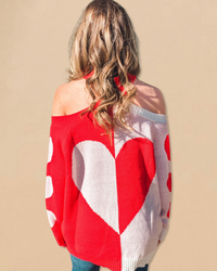 RED MOCK NECK HEART SWEATER