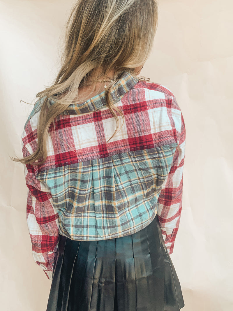 Oversized Plaid Button Front Top