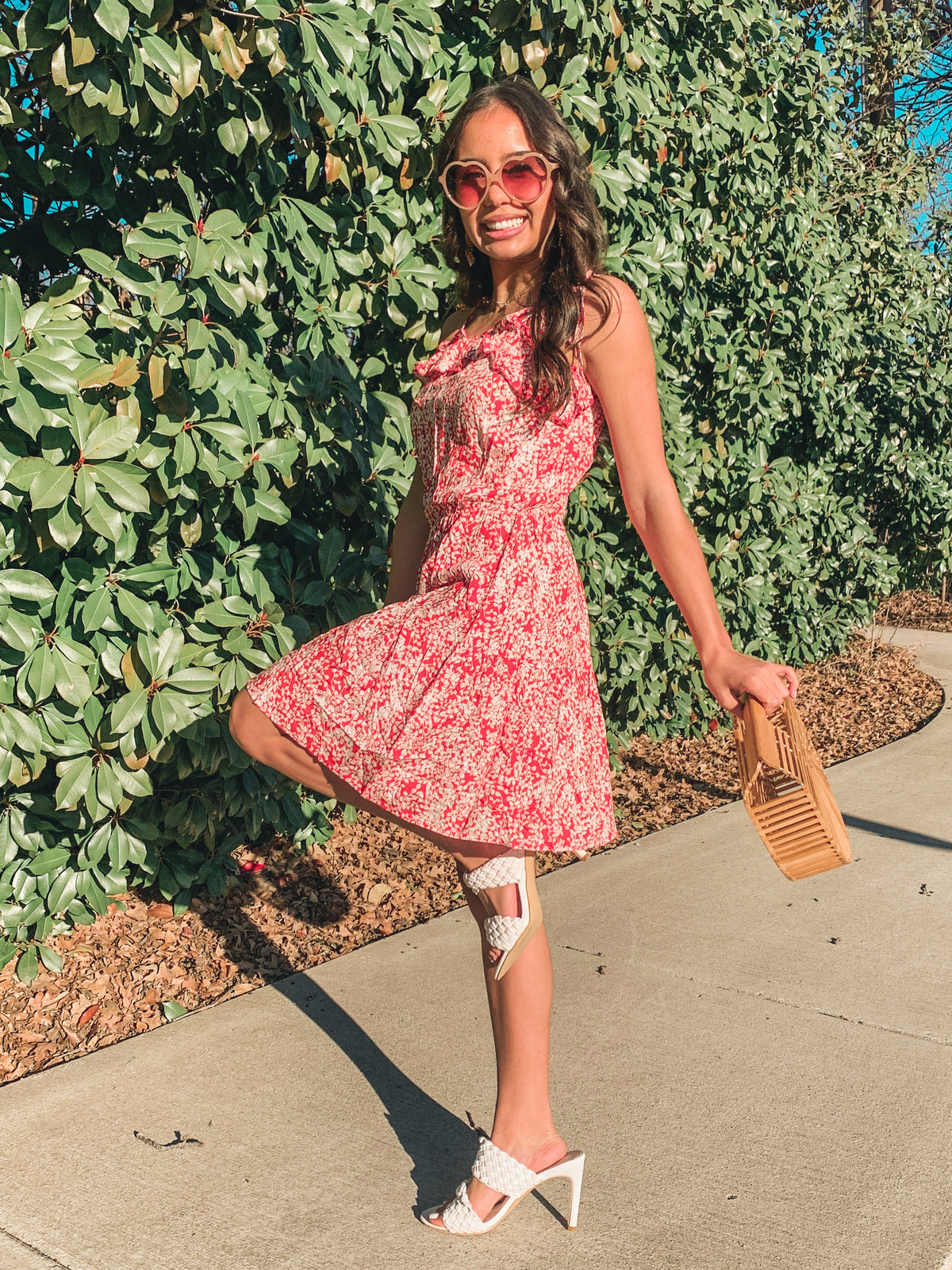 Red Floral Ruffled Dress