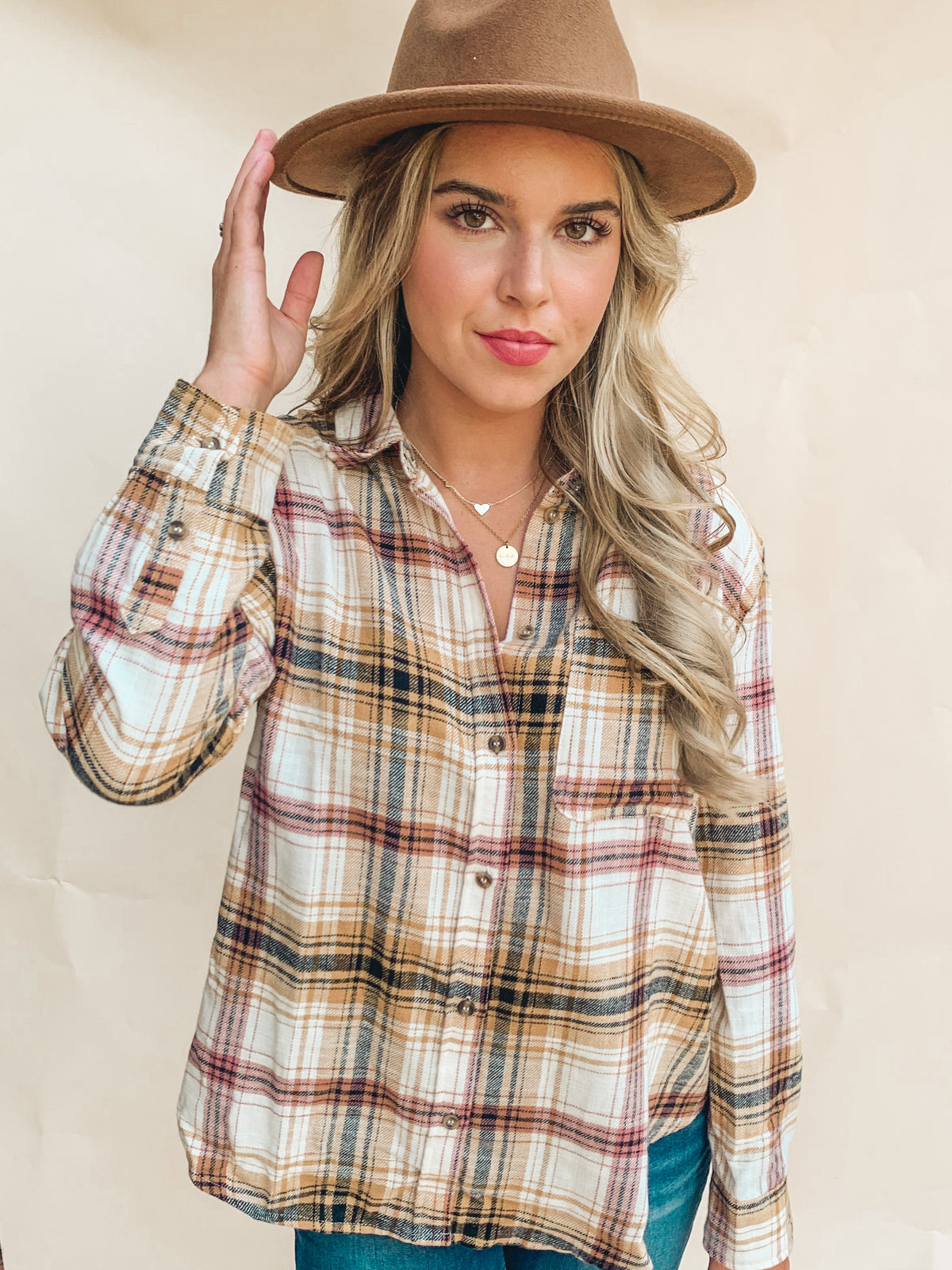 BEST SELLER! SAFFRON PLAID FLANNEL BUTTON DOWN SHIRT