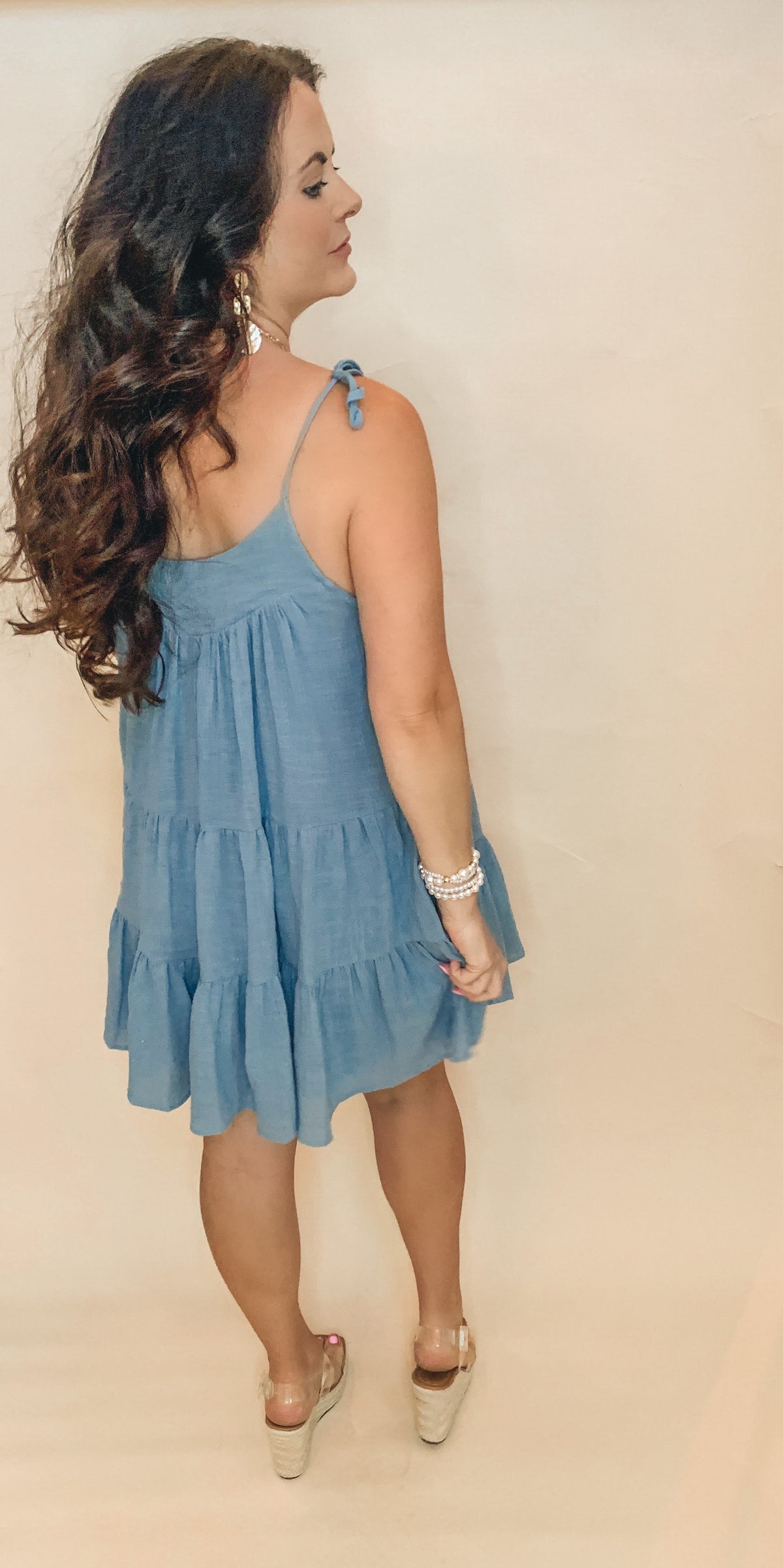 CROCHET FRONT TASSEL WITH STRAP TIERED DRESS