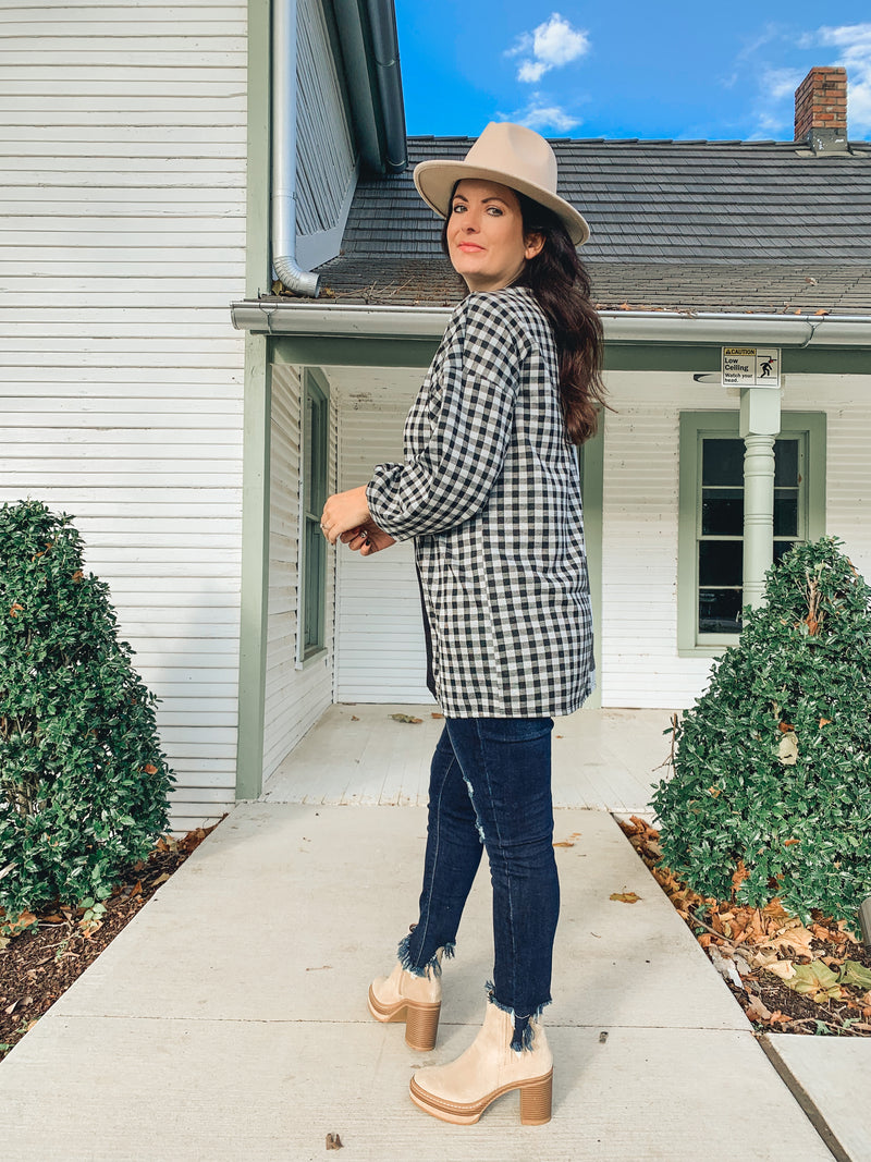 MIXED CHECKER PRINT KNIT CARDIGAN