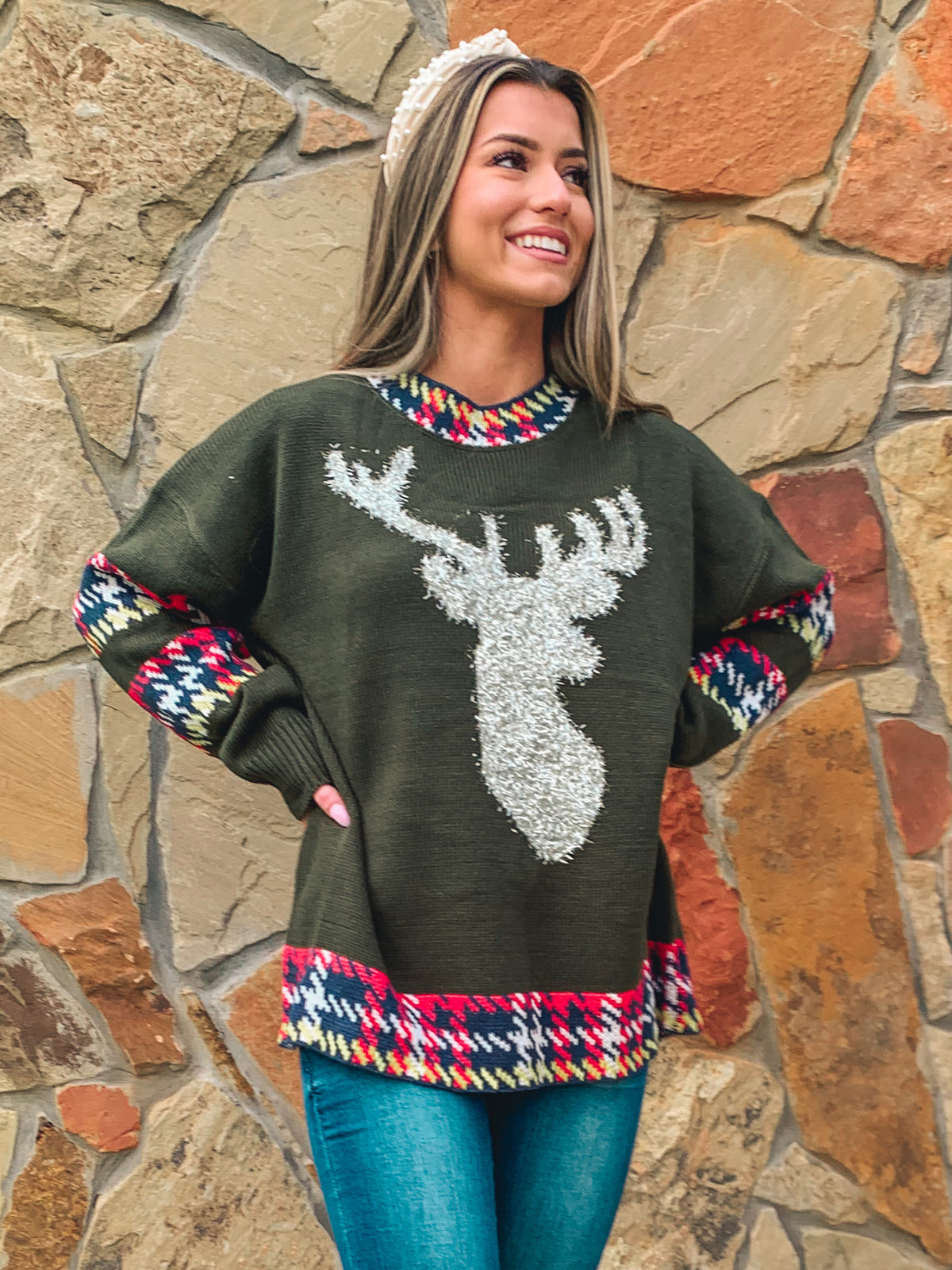 Green Christmas Reindeer Sweater