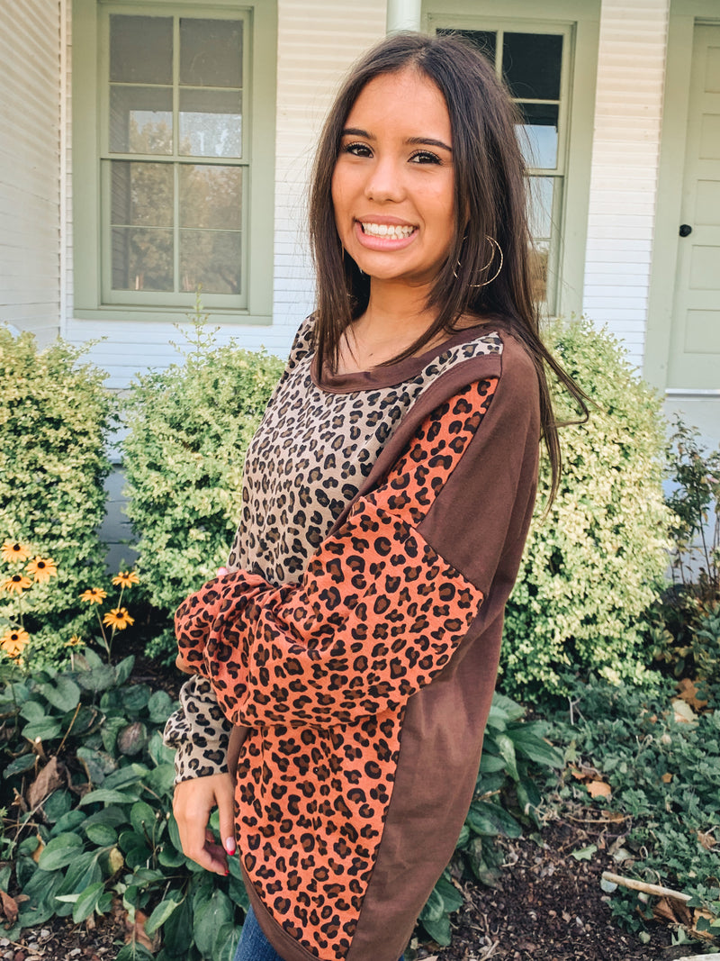 LEOPARD PRINT FRENCH TERRY SWEATER