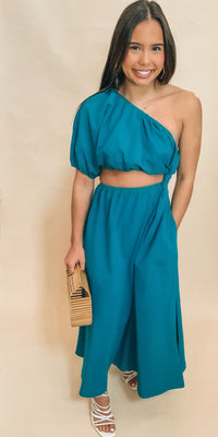 Best seller! TURQUOISE ONE SHOULDER MAXI DRESS