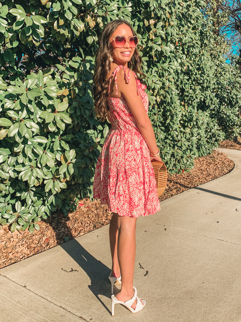 Red Floral Ruffled Dress