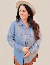 Blue Fleece Oversized Solid Shacket