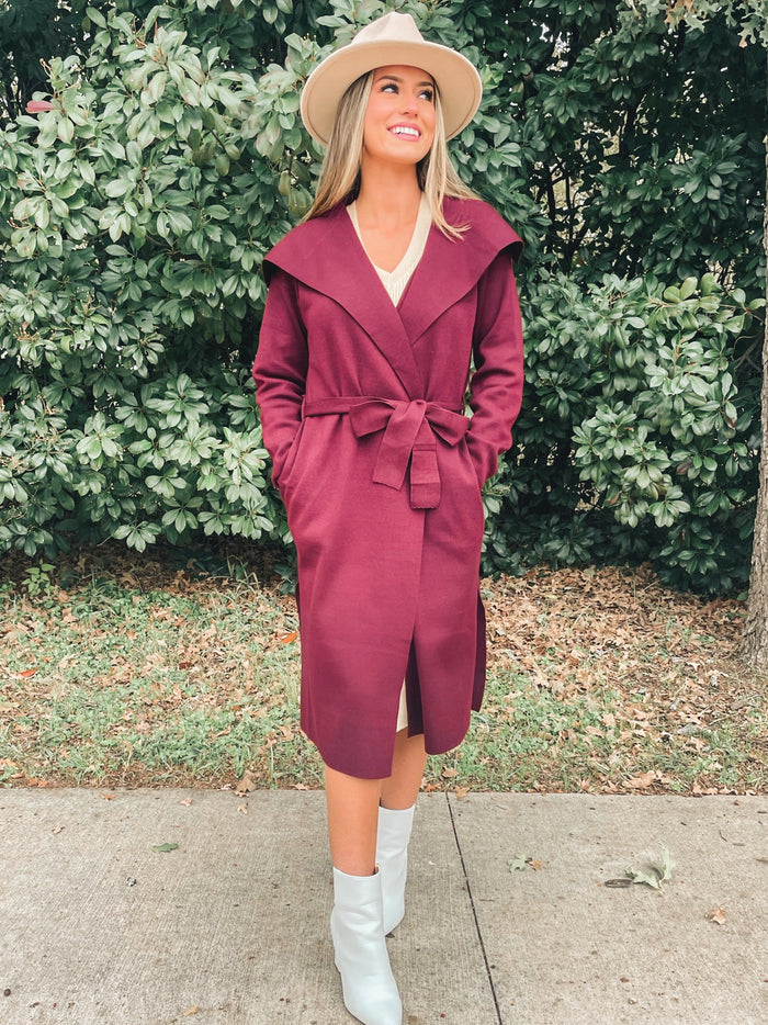 Cherry Open Knit Coat With Ribbon Waist