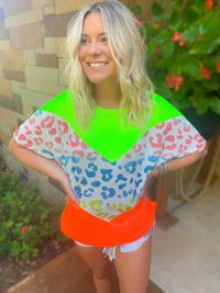 Multi ombre leopard printed color block top