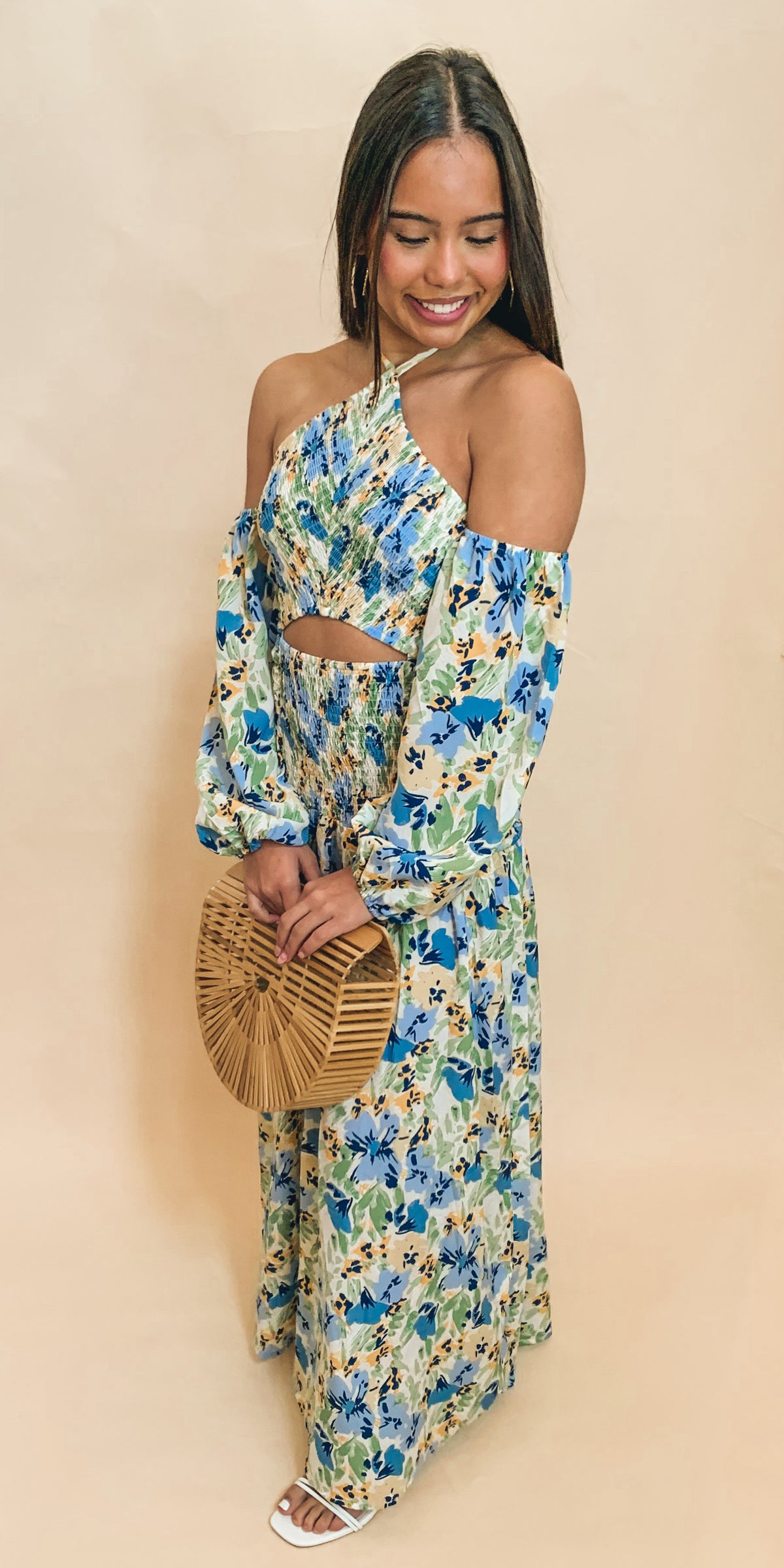 Best seller! Floral cold-shoulder cutout maxi dress