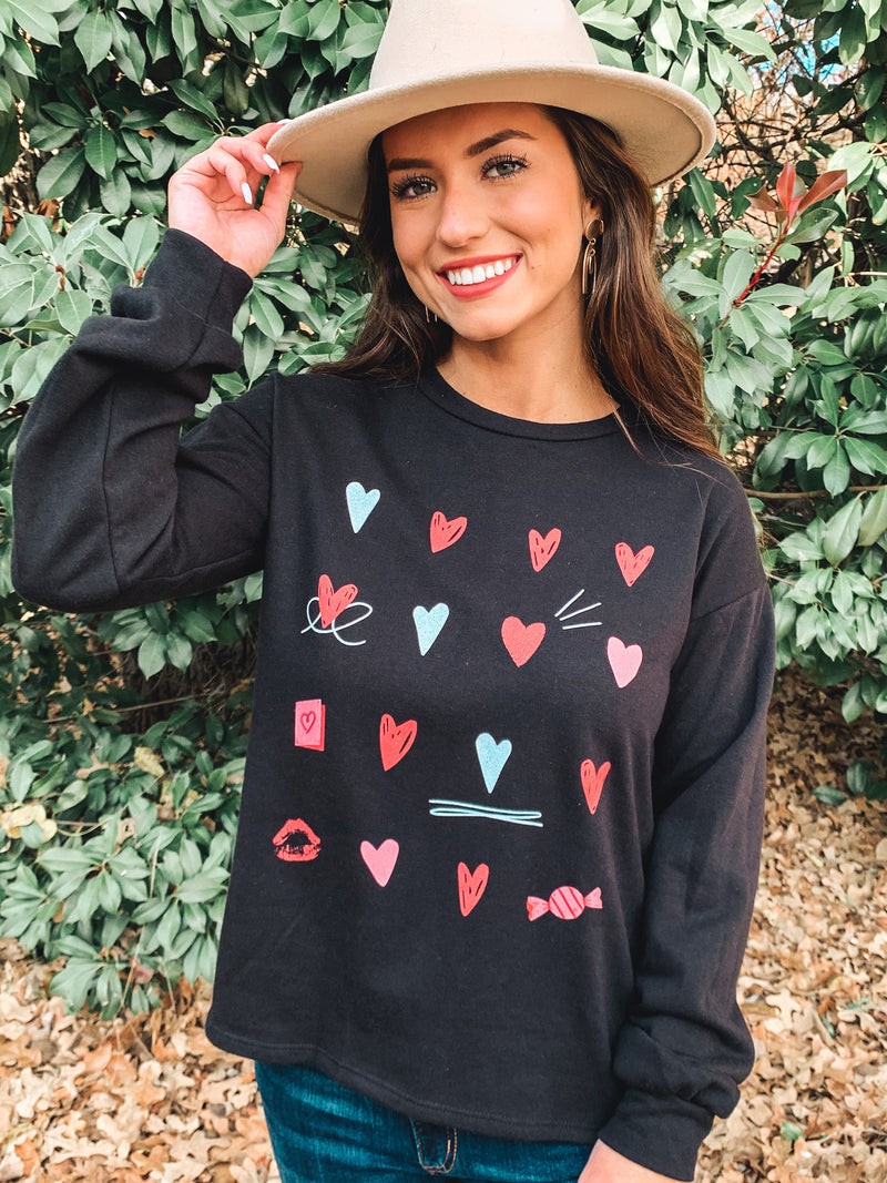 HEARTS, KISSES, AND CANDY GRAPHIC TOP