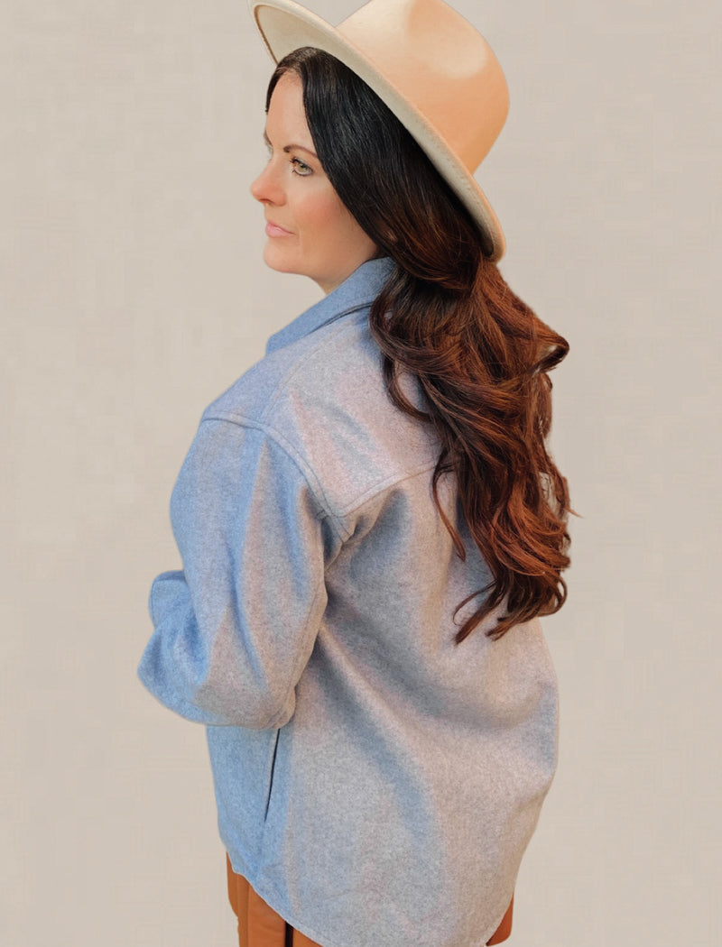 Blue Fleece Oversized Solid Shacket