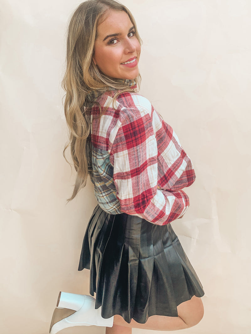 Oversized Plaid Button Front Top