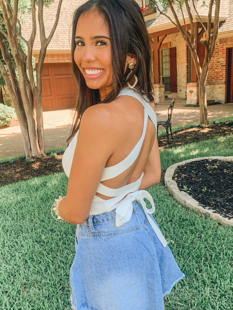 White Criss Cross Back Top