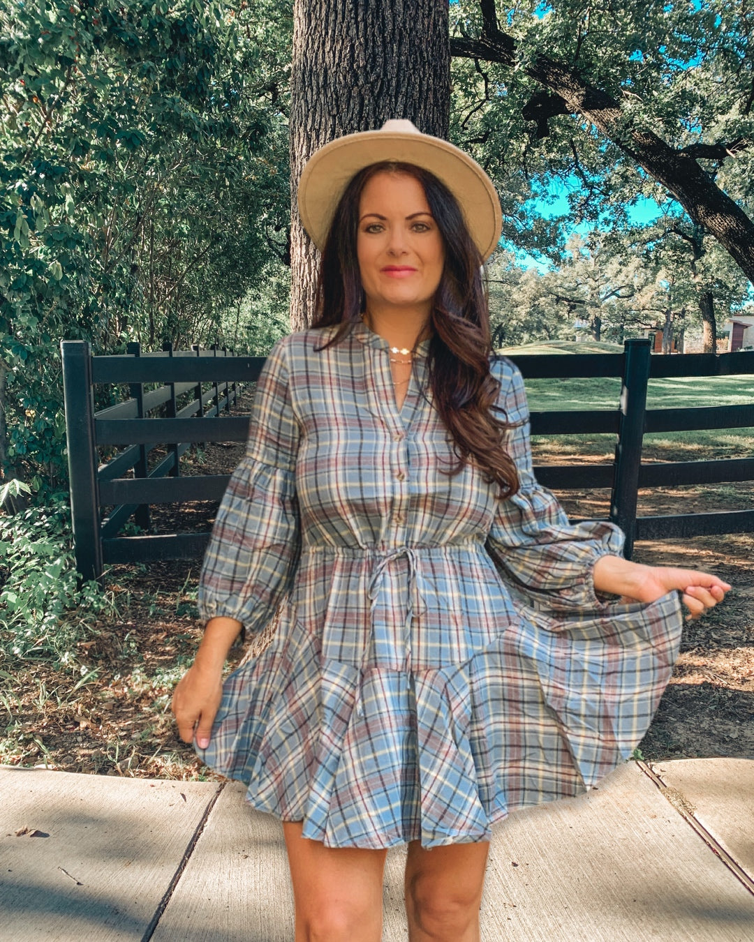 BLUE  PLAID SHIRT DRESS