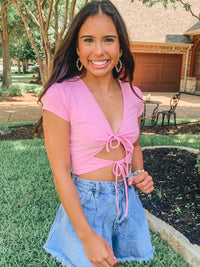Pink Cutout Tie Front Top