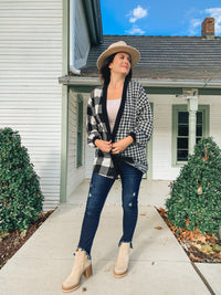 MIXED CHECKER PRINT KNIT CARDIGAN