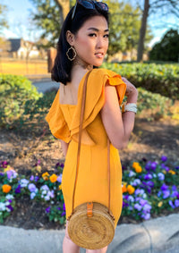 DOUBLE RUFFLE SLV SQUARE NECK BODYCON DRESS