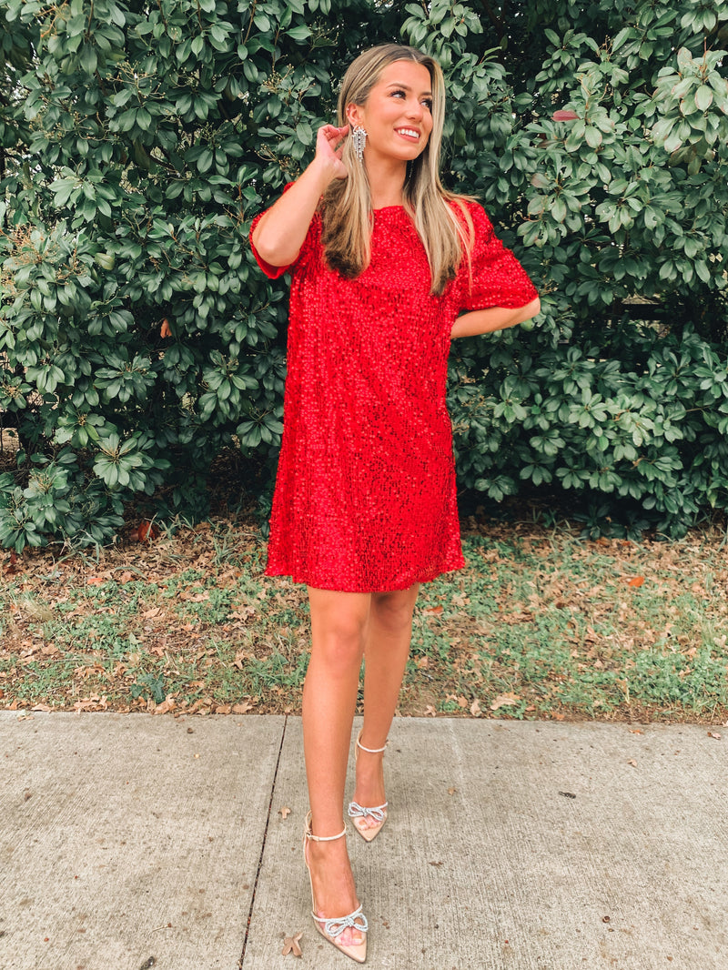 RED HOLIDAY SEQUIN DRESS