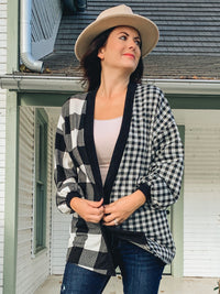 MIXED CHECKER PRINT KNIT CARDIGAN