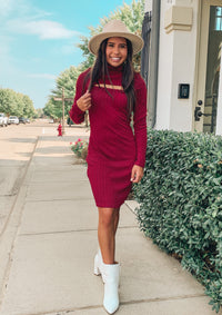 Wine Front Cut Out Bodycon Dress
