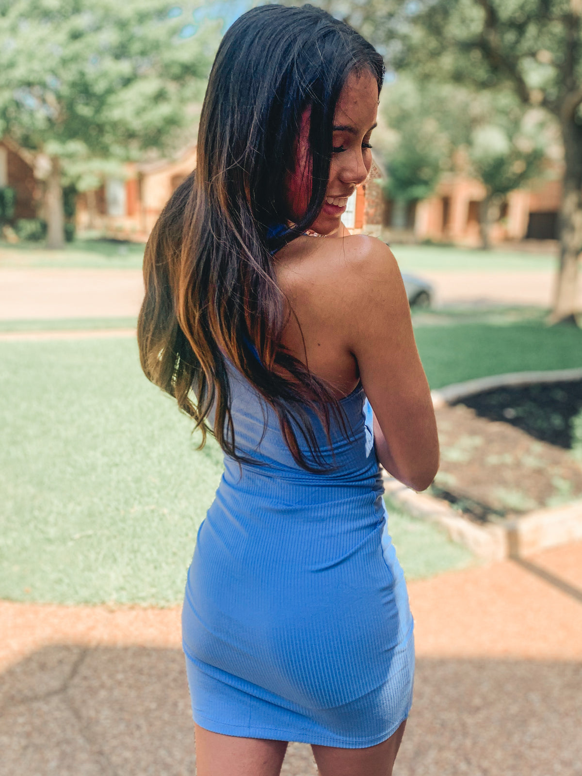 Blue Sleeveless Cutout Dress