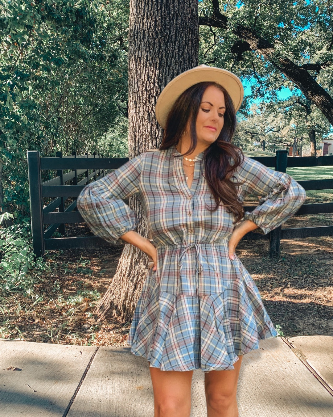 BLUE  PLAID SHIRT DRESS