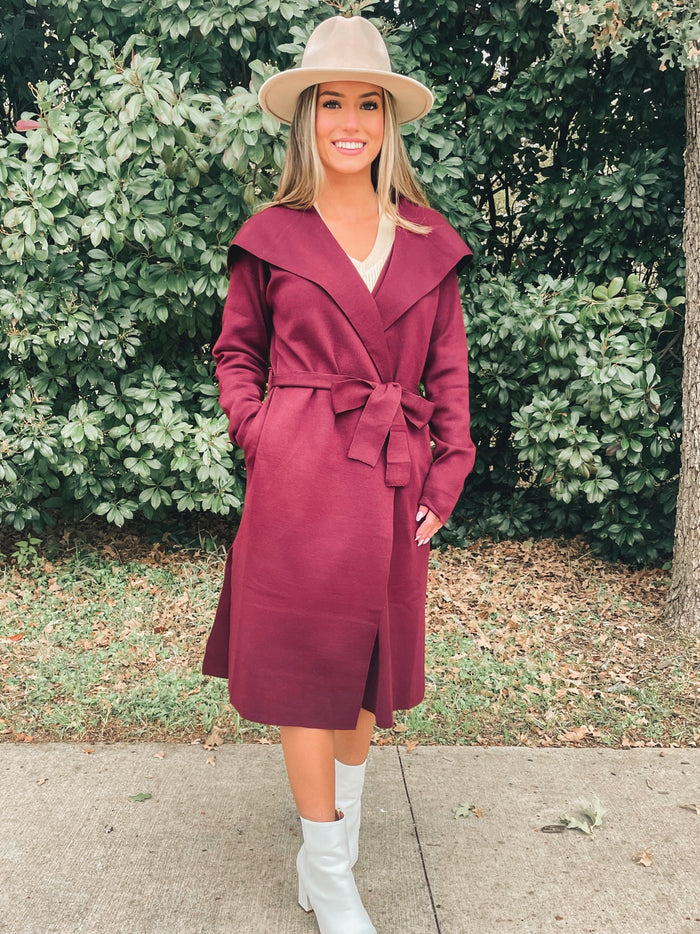 Cherry Open Knit Coat With Ribbon Waist