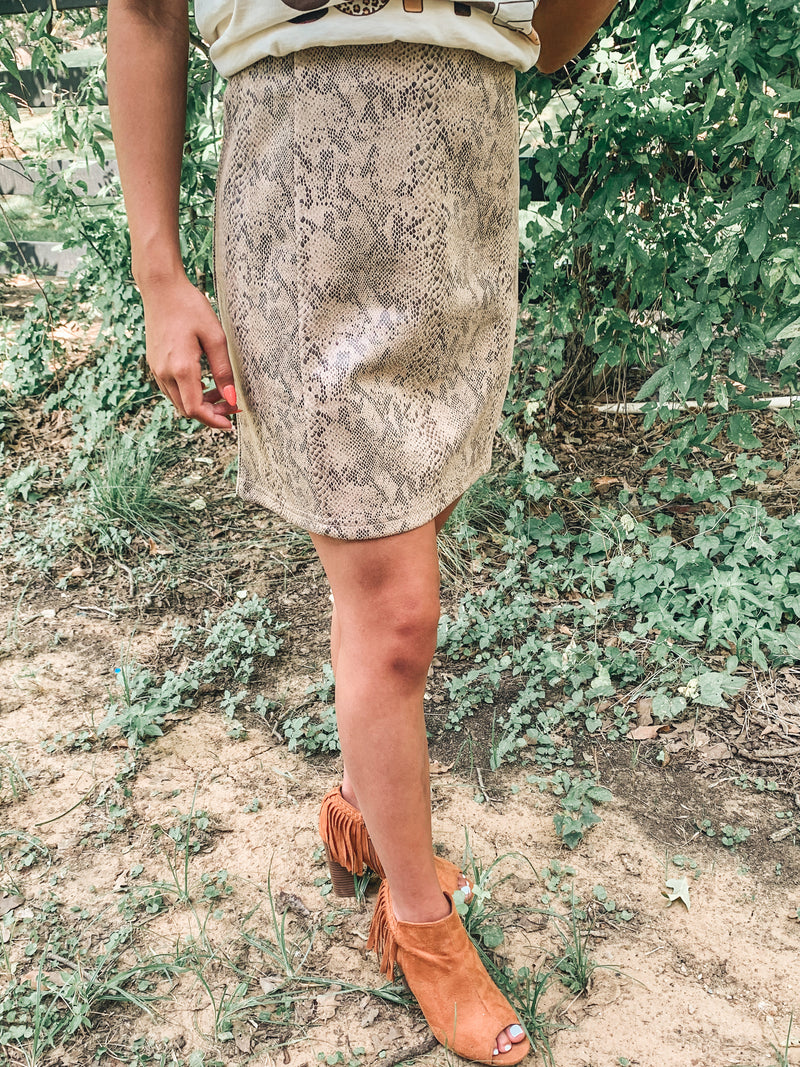 BROWN SNAKE SKIN MINI SKIRT