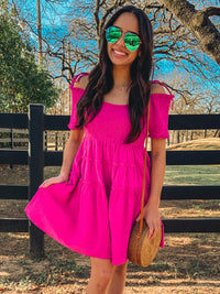 BEST SELLER! Pink smocked detail tiered mini dress