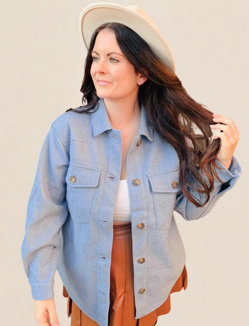 Blue Fleece Oversized Solid Shacket
