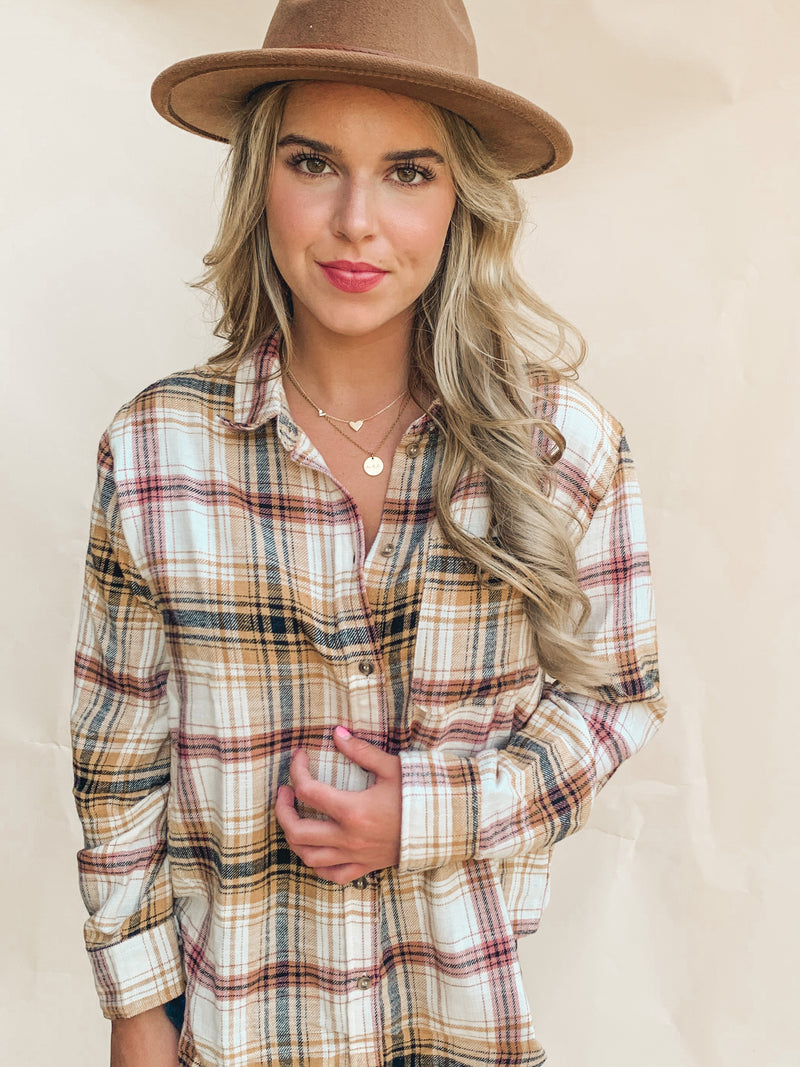 BEST SELLER! SAFFRON PLAID FLANNEL BUTTON DOWN SHIRT