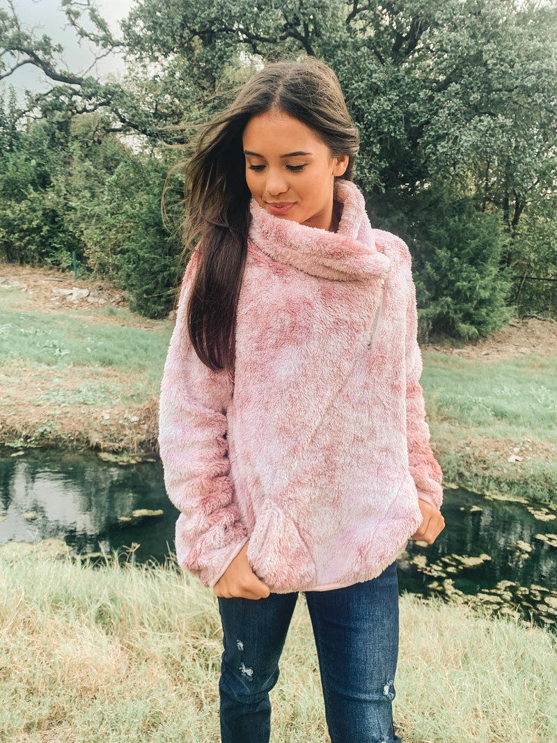 Mauve Tie Dye Sherpa Pullover