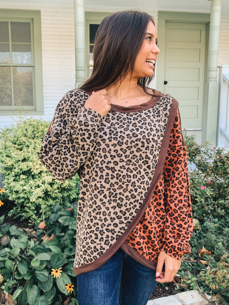 LEOPARD PRINT FRENCH TERRY SWEATER