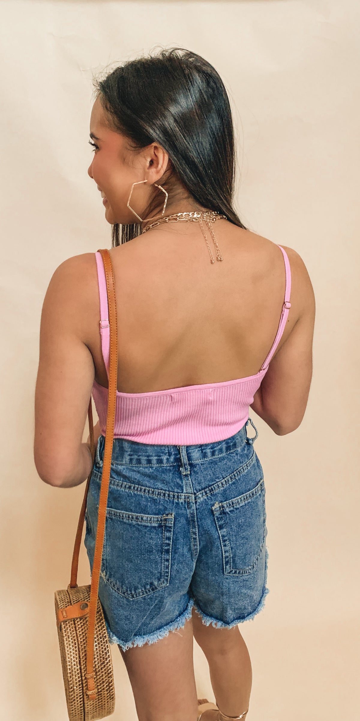 Pink Knit Solid Sleeveless Bodysuit