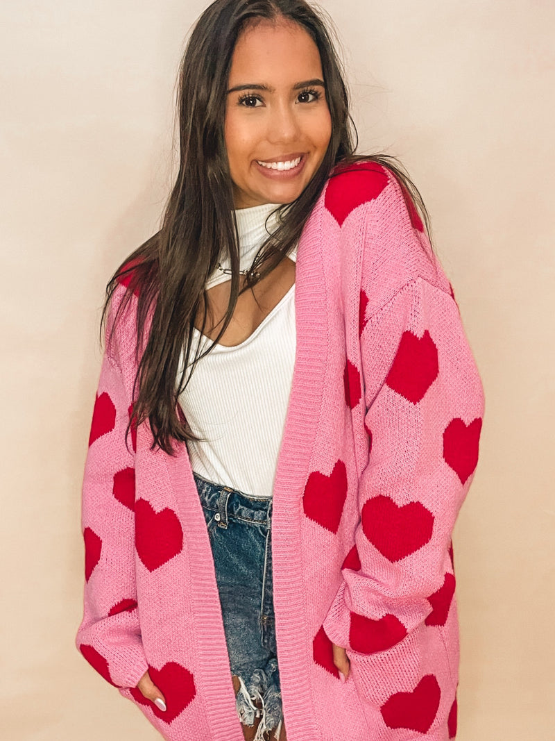 Best seller! HEART PATTERN LONG KNIT CARDIGAN WITH POCKETS