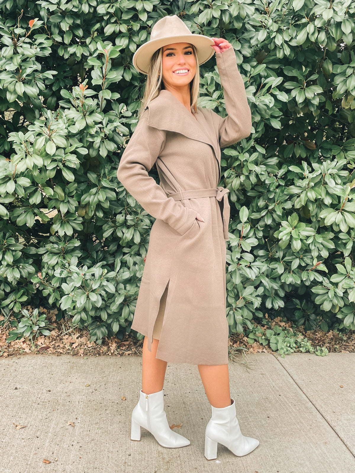 Truffle Open Knit Coat With Ribbon Waist