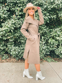 Truffle Open Knit Coat With Ribbon Waist