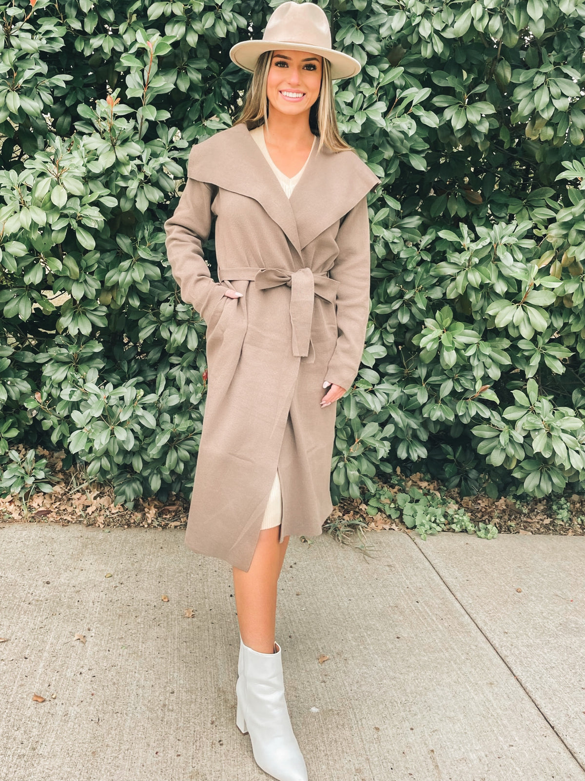 Truffle Open Knit Coat With Ribbon Waist