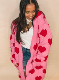Best seller! HEART PATTERN LONG KNIT CARDIGAN WITH POCKETS